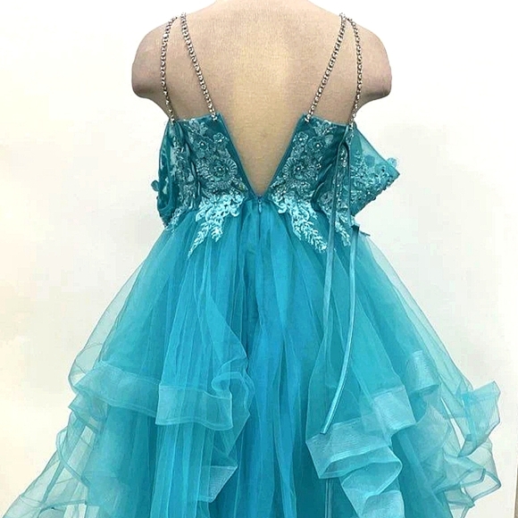 New! Blue Womens Sz 12 Elegant Blue Layered Gown - Picture 4 of 9